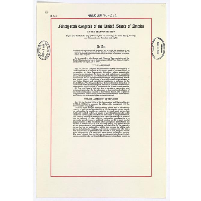 The First Page to the Refugee Act of 1980.